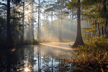 Forests Trees Swamp Rays Of Light, forest, trees, nature HD wallpaper