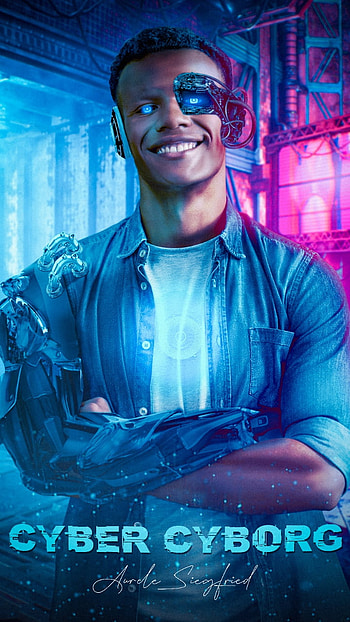 Cyber Cyborg, blue, punk, design HD phone wallpaper