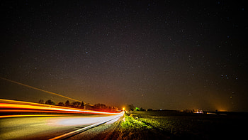 Stars, Night, Dark, Road, Starry Sky, Long-Term Exposure HD wallpaper