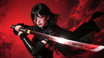 Katana Samurai Warrior In Red Atmosphere, katana, samurai, warrior, red, artist, artwork, art, digital-art, ai, deviantart HD wallpaper