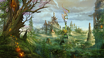 Building, Fantasy, City, Tree HD wallpaper