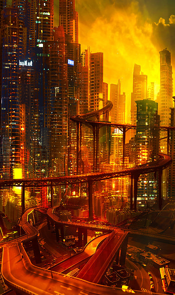Art, Night, Architecture, City, Lights, Cyberpunk, Future, Road Junction HD phone wallpaper