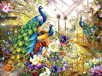 Solar Greenhouse, peacocks, jigsaw, solar, green, puzzle HD wallpaper