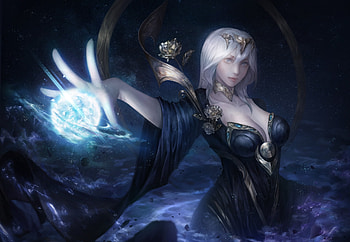 Sorceress, blue, geon ham, fantasy, luminos, girl, hand HD wallpaper