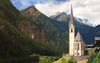 church in the mountains, Alps, mountain landscape, church, mountains, Carinthia, Austria HD wallpaper