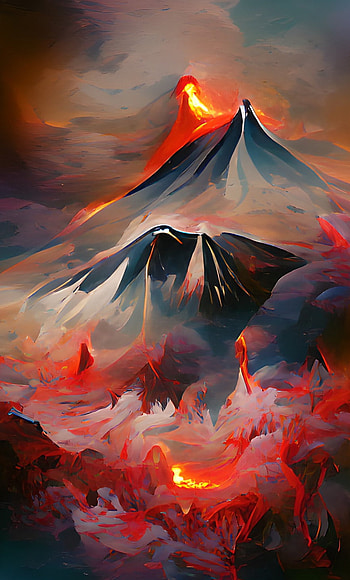 Volcano Land, orange, sky, hill, lava, mountains, smoke, fire HD phone wallpaper