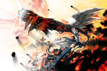 Bird Of The Basket, wings, chaos flare, anime, bird, reiuji utsuho, touhou, redalice HD wallpaper