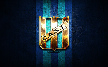 San Telmo FC, golden logo, Primera Nacional, blue metal background, football, argentinian football club, CA San Telmo logo, soccer, CA San Telmo, Argentina, Club Atletico San Telmo HD wallpaper