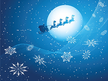 Merry Christmas, blue, white, sleigh, deers, santa HD wallpaper