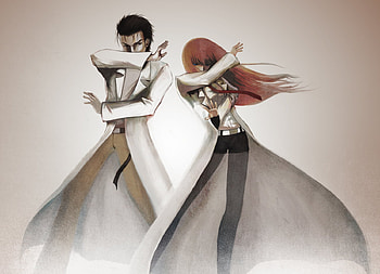 Steins Gate, pose, makise, gate, steins, wall, okabe HD wallpaper