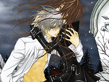 eternal love forever, night, wind, vampire knight, moon, snow, kiryu zero, hugs, yuuki cross HD wallpaper