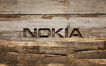 Nokia wooden logo, , wooden backgrounds, brands, Nokia logo, creative, wood carving, Nokia HD wallpaper