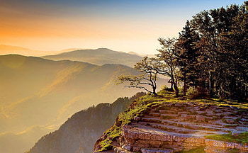 At the top of the mountain, summer, beautiful, nature, warm, seasons, haze, sunset, mountain HD wallpaper