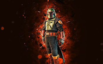 Boba Fett, , orange neon lights, Fortnite Battle Royale, Fortnite characters, Boba Fett Skin, Fortnite, Boba Fett Fortnite HD wallpaper