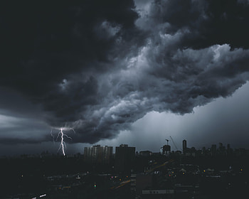 Nature, Sky, Clouds, Lightning, City, Glow HD wallpaper