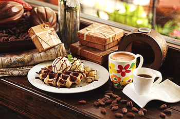 Food, Waffles, Desert, Ice Cream, Coffee, Banana HD wallpaper