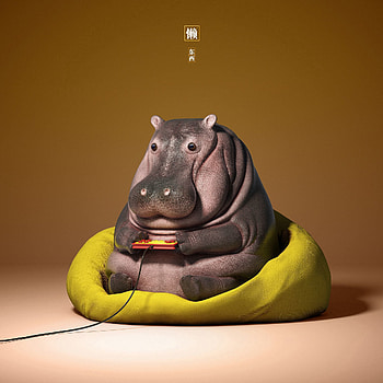 Funny, 3D, Art, Hippopotamus, Joystick HD phone wallpaper