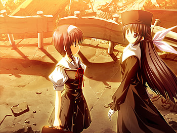 Sunset, girls, anime HD wallpaper