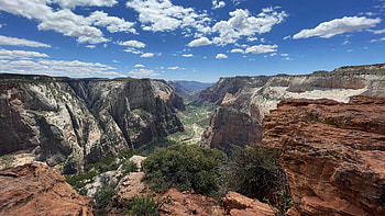 Zion National Park, Utah, valley, clouds, landscape, trees, sky, rocks, mountains, usa HD wallpaper