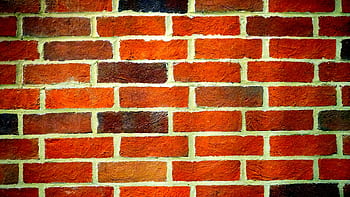 Close-up of a red brick wall showing distinct mortar joints and rough texture. HD wallpaper