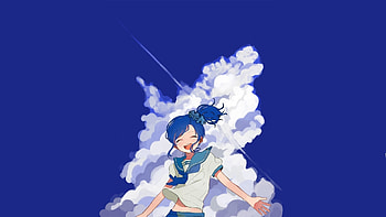 Happy mood, clouds, blue sky, anime girl HD wallpaper