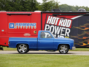 GM Truck, blue, bowtie, chevy, chrome wheels HD wallpaper