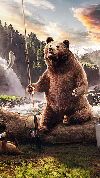 Bear in jungle, Riverside hideout, Exotic wilderness, Nature's tranquility HD phone wallpaper
