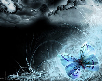 Blue Butterfly Dreams, clouds, wispy, blue butterfly HD wallpaper