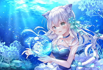 Foxgirl, atdan, girl, fox, blue, anime, manga HD wallpaper