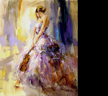 Anna Razumovskaya - Dancing With a Violin ( for my friend Rosarina ), dancing with a violin, music, painting, art, entertainment, anna razumovskaya, girl, woman HD wallpaper