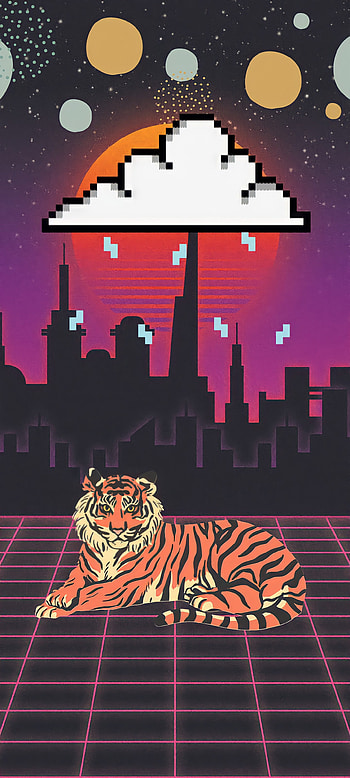 Tigre Synthwave R, Lluvia, King, Nubes, Bengala, , Estrellas, Animales HD phone wallpaper