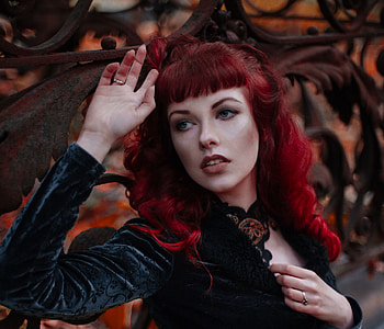 Redhead, vampire, model, black, face, girl, woman HD wallpaper