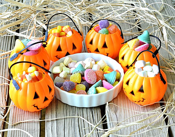 Happy Halloween!, orange, candy, halloween, sweets, pumpkin, deco HD wallpaper