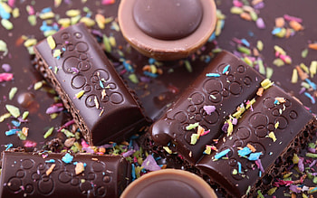 Yummy Chocolate, blue, sweet, sprinkles, chocolate, dessert, delicious, orange, brown, abstract, green, yellow, red, bakery HD wallpaper