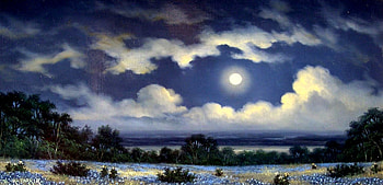 The Glow, night, full moon, moon, field, clouds, trees, flowers HD wallpaper