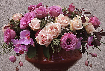 FLOWERS, VASE, PETALS, LEAVES, COLORS HD wallpaper