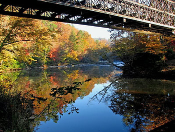 Autumn Reflection, bridge, trees, autumn, water HD wallpaper