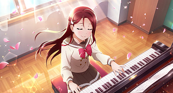 Piano play, Love Live!, anime girl, redhead HD wallpaper