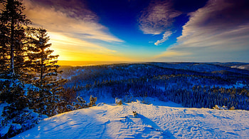 Winter in Norway, winter, sunny, Norway, glow, beautiful, mountain, snow, valley, trees, sky, amazing HD wallpaper