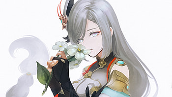 White Hair Shenhe With White Flowers Genshin Impact HD wallpaper