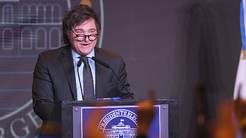 Elegant Speaker at Podium, Celebrity, Javier Milei HD wallpaper
