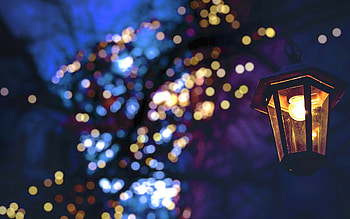 Christmas night, Winter bokeh, Festive fairy lights, Urban landscape HD wallpaper