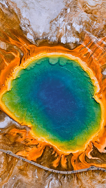 Yellowstone National Park, Yellowstone caldera, Aerial view, Natural marvel HD phone wallpaper
