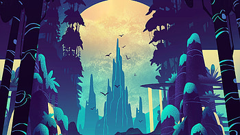 Moon light, forest, night, digital art HD wallpaper