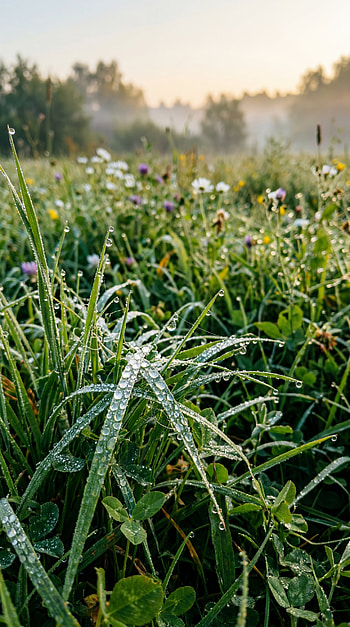 Dew-Kissed Dawn — , Grass, Meadow, Morning HD phone wallpaper