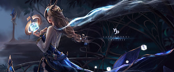 Capricornus, blue, zodiac, art, fantasy, chas, girl HD wallpaper