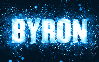 Happy Birtay Byron, , blue neon lights, Byron name, creative, Byron Happy Birtay, Byron Birtay, popular american male names, with Byron name, Byron HD wallpaper