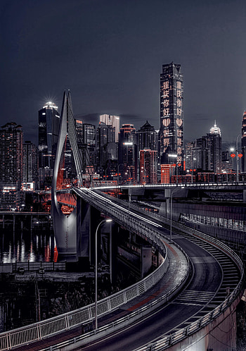 Cities, Hieroglyph, City, Building, Lights, Night City, Bridge HD phone wallpaper