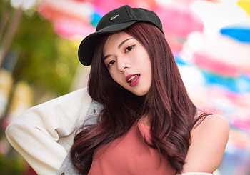 Beautiful, baseball cap, Asian woman HD wallpaper