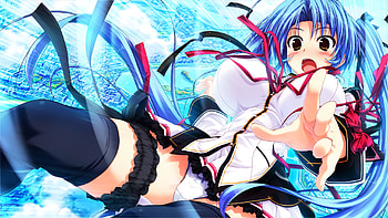 anime, brown eyes, anime girl, blush, blue hair HD wallpaper